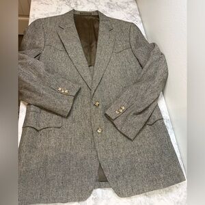 Men's VTG Western Gray Herringbone Blazer - Classic Tailored Sport Coat Size 44L
